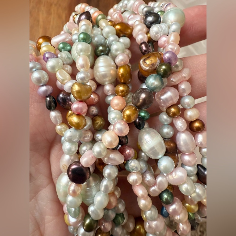 Sterling Silver 925 7-Strand Multi-Color Pearl Genuine Necklace Collar Choker - Picture 2 of 11